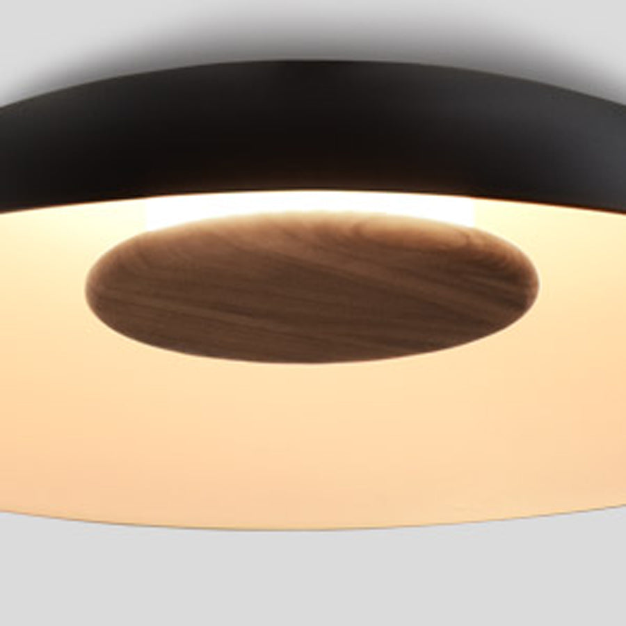 Volo Flush Mount by Cerno, showing closeup view of volo flush mount in duex-black/white shades.