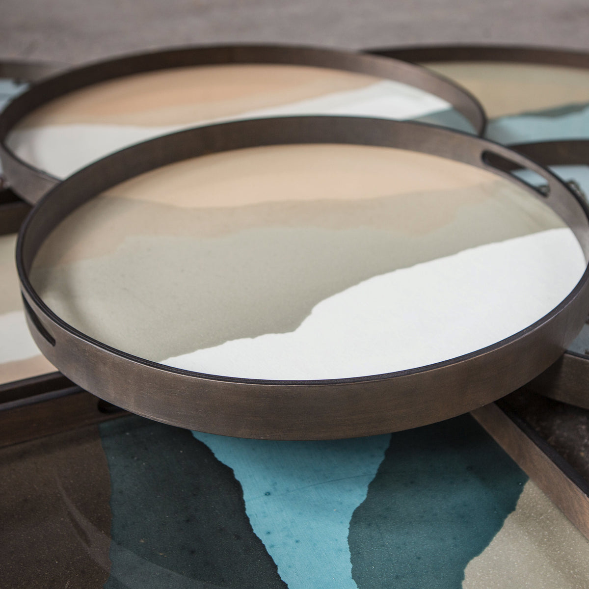 Wabi Sabi Tray by Ethnicraft, showing closeup view of wabi sabi trays in live shot.