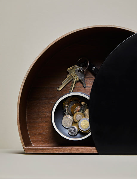 Wallie Wall Drawer by Woud, showing closeup view of wallie wall drawer in live shot.