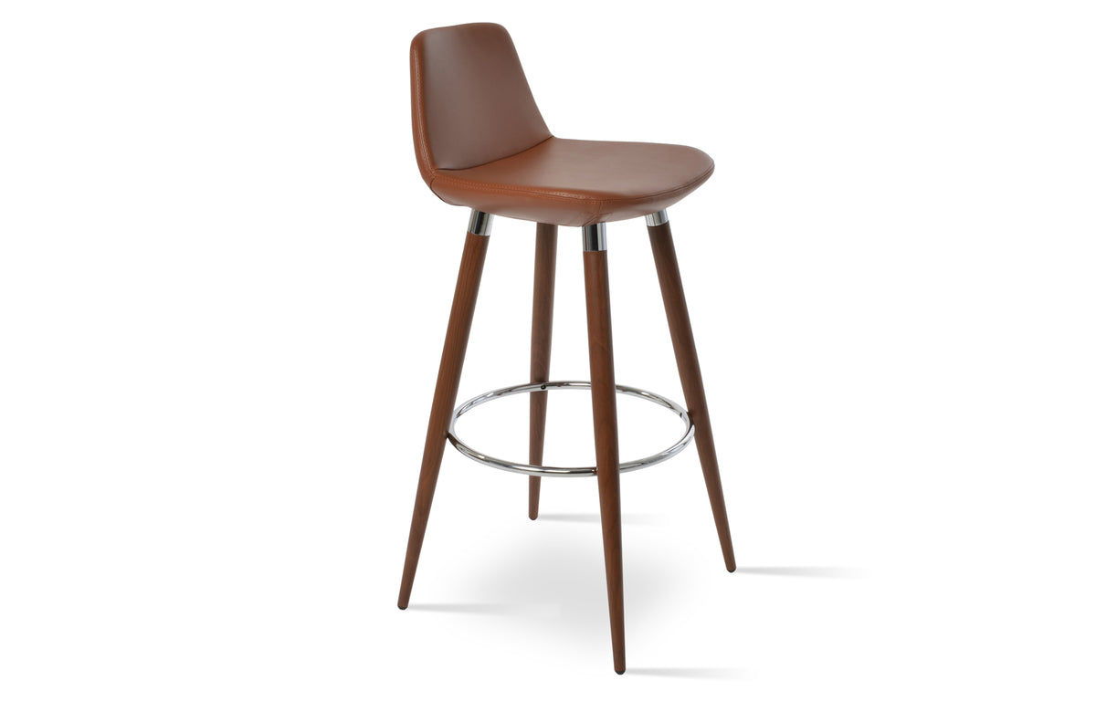 Pera Ana Counter Stool by SohoConcept - Walnut Veneer Steel Tube with Polished Stainless Steel Bracelet/Footrest, Hazelnut PPM-S