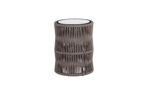 Weave Round Corner Table by Point - Taupe Grey 60 with Taupe Rope, Porcelain Natural White 81.