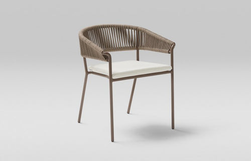 Weave Dining Armchair by Point - 60 Grey Aluminium Base with Taupe Rope, Fabric G1-0021.
