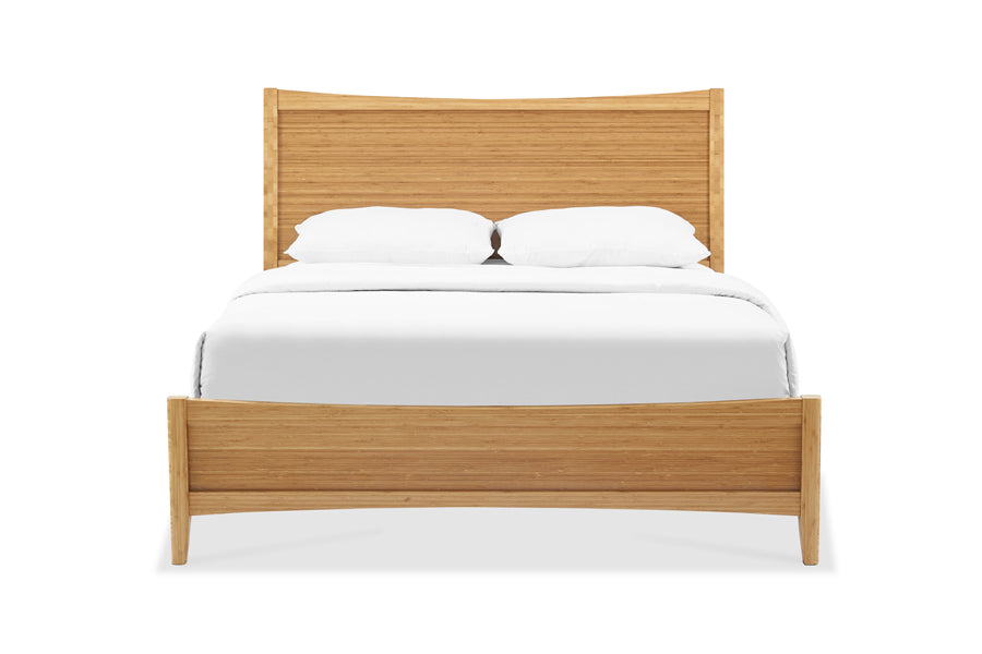 Willow Bedroom Collection by Greenington, showing front view of willow bedroom collection in bed/caramelized with mattress.