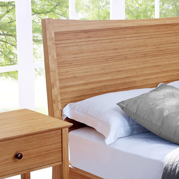 Willow Caramelized Nightstand by Greenington, showing willow caramelized nighstand with willow platform bed in live shot.