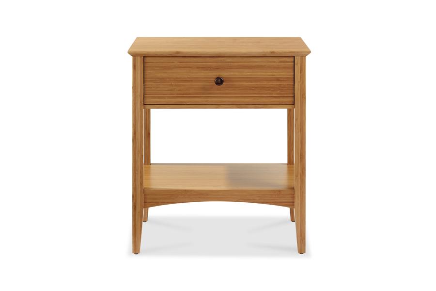 Willow Caramelized Nightstand by Greenington, showing front view of willow nighstand in caramelized wood.