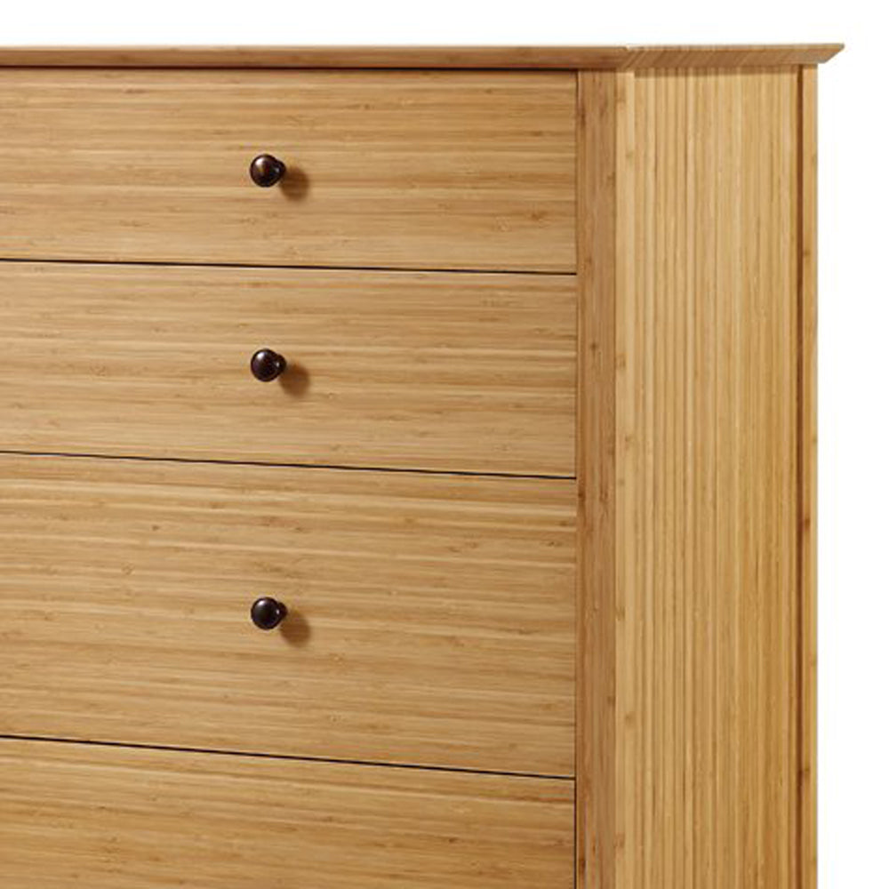 Willow Caramelized Five Drawer Chest by Greenington, showing closeup view of willow five drawer chest in caramelized wood.