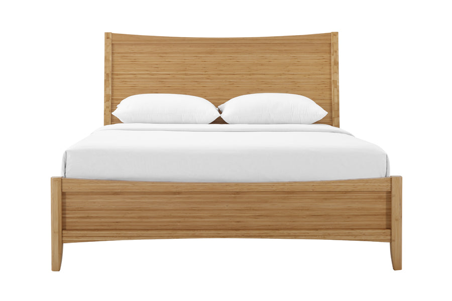 Willow Caramelized Platform Bed by Greenington, showing front view of willow platform bed in caramelized wood.