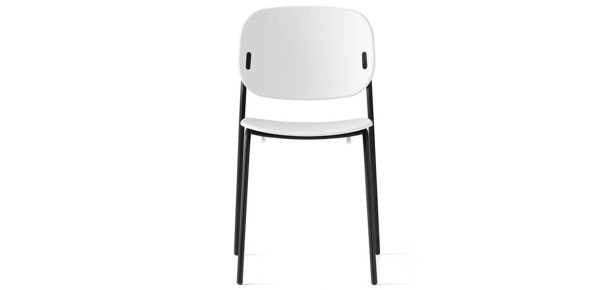 Yo! 4 Legs Tubular Chair by Connubia, showing front view of yo! 4 legs tubular chair in matt black metal frame/matt optic white polypropylene seat.