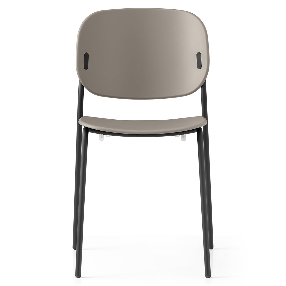 Yo! 4 Legs Tubular Chair by Connubia, showing front view of yo! 4 legs tubular chair in matt black metal frame/matt taupe polypropylene seat.