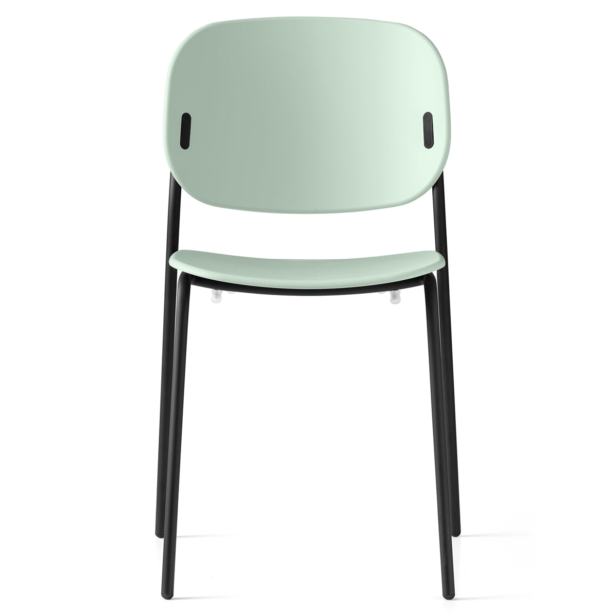 Yo! 4 Legs Tubular Chair by Connubia, showing front view of yo! 4 legs tubular chair in matt black metal frame/matt thyme green polypropylene seat.