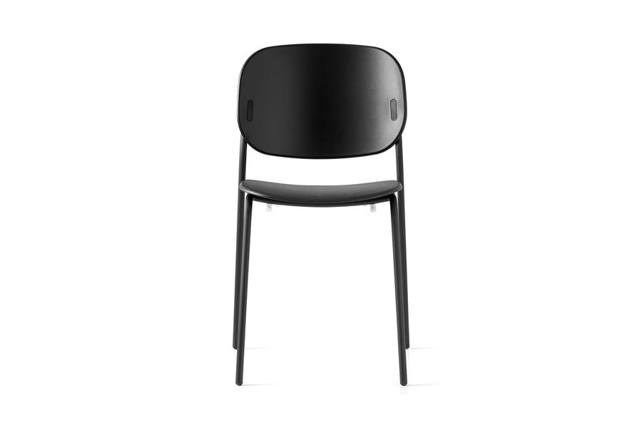 Yo! 4 Legs Tubular Chair by Connubia, showing front view of yo! 4 legs tubular chair in matt black metal frame/matt black polypropylene seat.