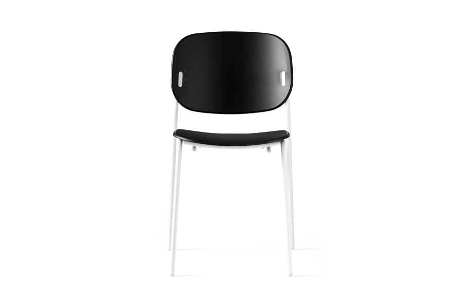 Yo! 4 Legs Tubular Chair by Connubia, showing front view of yo! 4 legs tubular chair in matt optic white metal frame/matt black polypropylene seat.