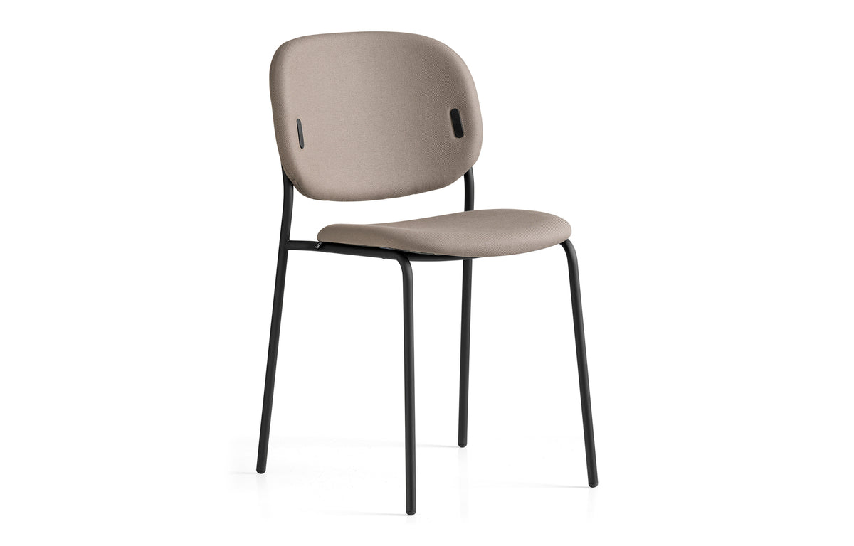 Yo! 4 Legs Tubular Chair by Connubia - Matt Black Metal Frame, Taupe Plain Upholstery Seat.