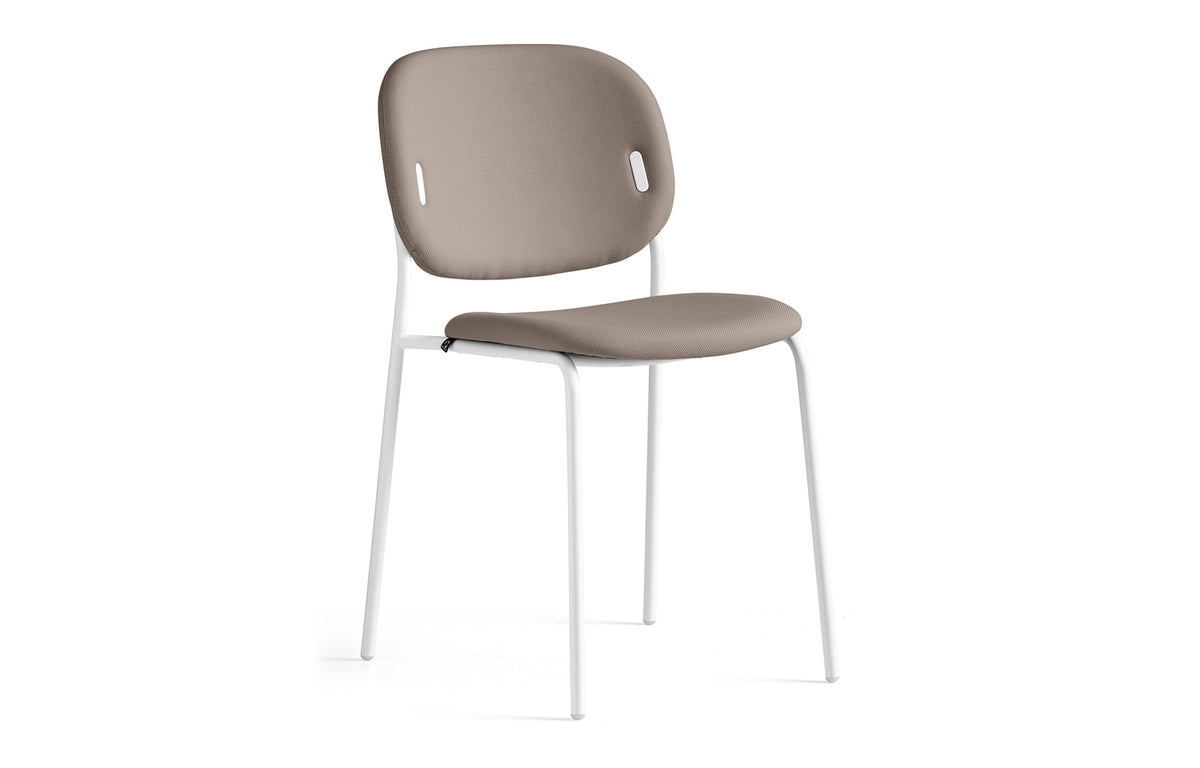 Yo! 4 Legs Tubular Chair by Connubia - Matt Optic White Metal Frame, Taupe Plain Upholstery Seat.