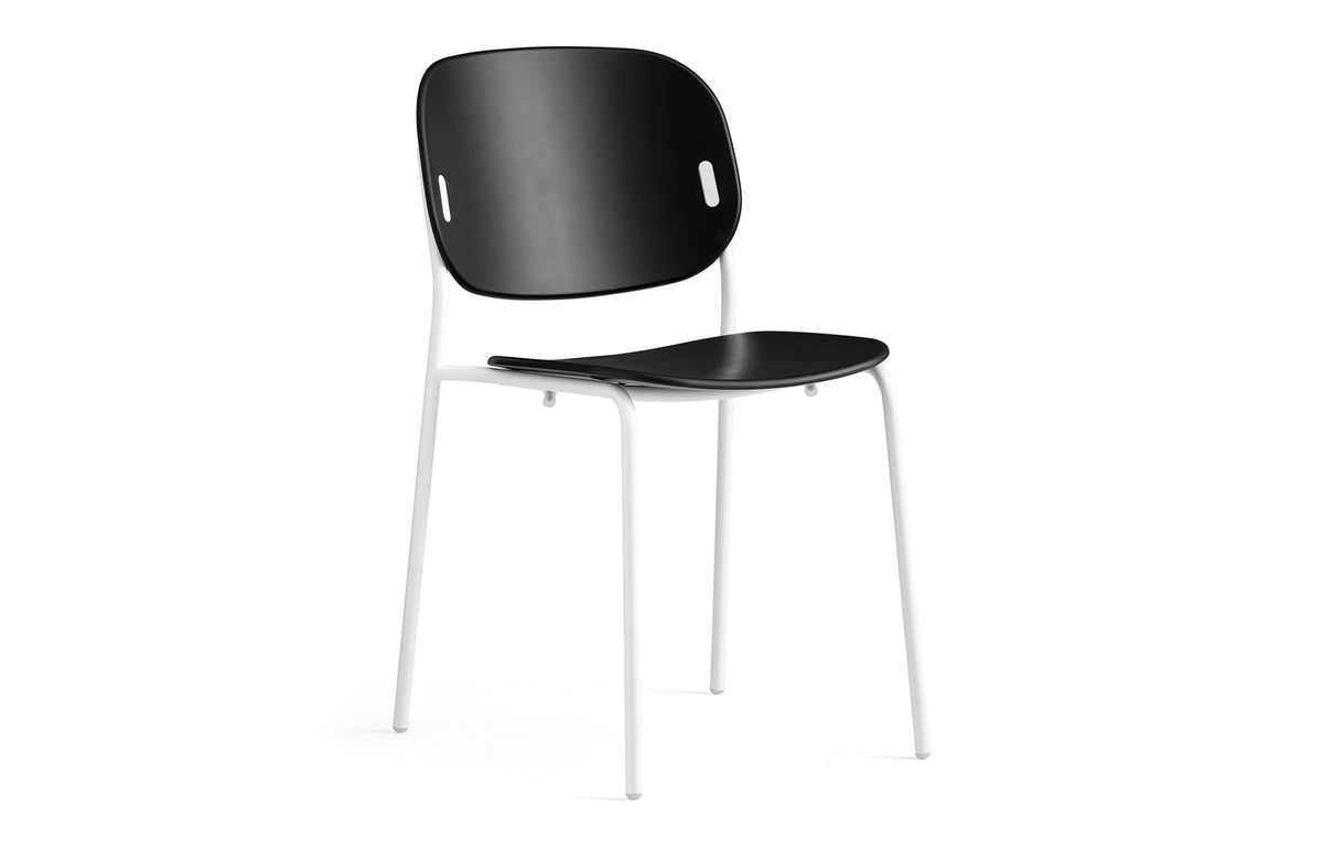 Yo! 4 Legs Tubular Chair by Connubia - Matt Optic White Metal Frame, Matt Black Polypropylene Seat.