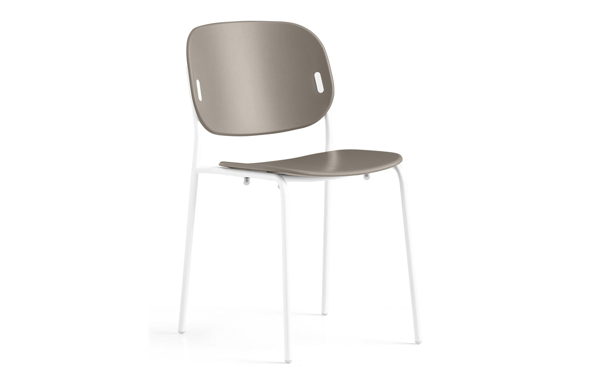 Yo! 4 Legs Tubular Chair by Connubia - Matt Optic White Metal Frame, Matt Taupe Polypropylene Seat.