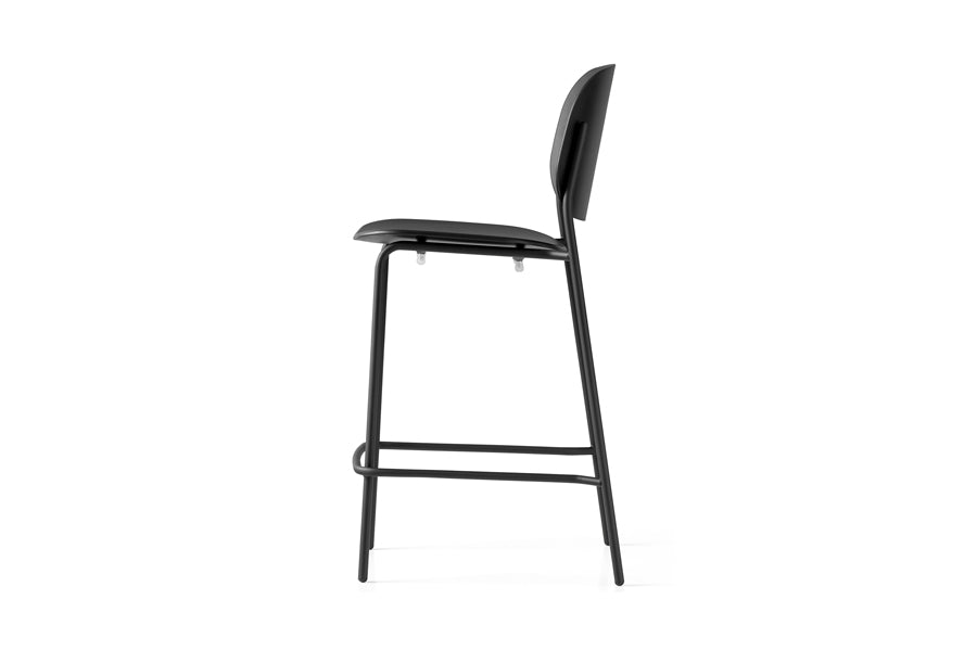 Yo! Counter Stool by Connubia, showing side view of yo! counter stool in matt black metal frame/matt black polypropylene seat.