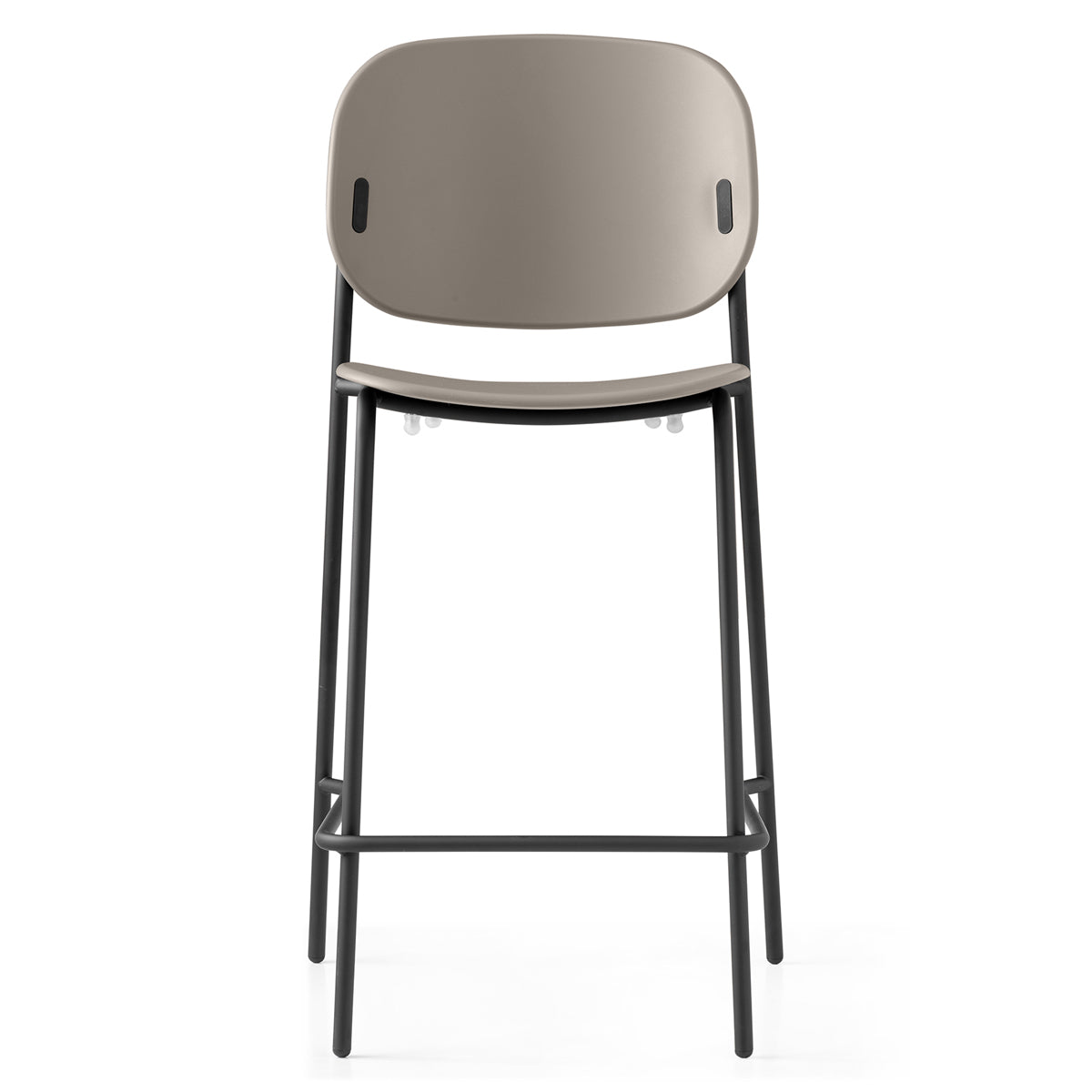 Yo! Counter Stool by Connubia, showing front view of yo! counter stool in matt black metal frame/matt taupe polypropylene seat.