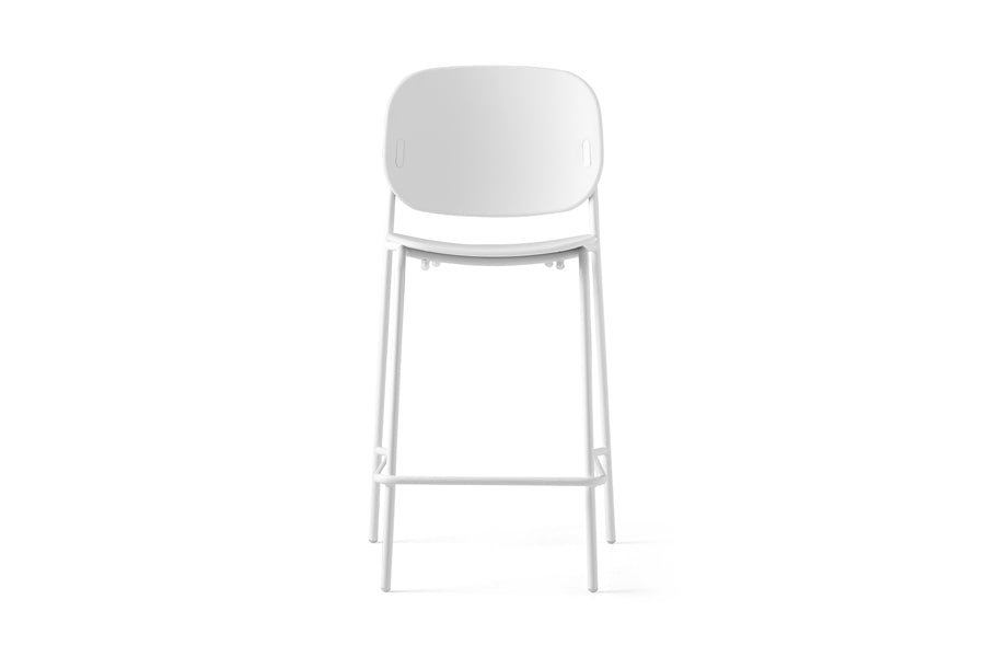 Yo! Counter Stool by Connubia, showing front view of yo! counter stool in matt optic white metal frame/matt optic white polypropylene seat.