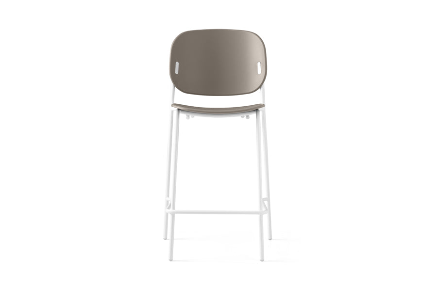 Yo! Counter Stool by Connubia, showing front view of yo! counter stool in matt optic white metal frame/matt taupe polypropylene seat.