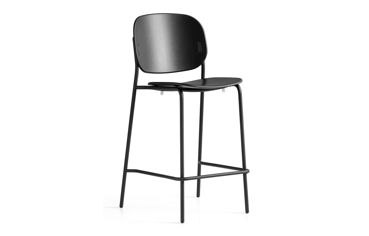 Yo! Counter Stool by Connubia - Matt Black Metal Frame, Matt Black Polypropylene Seat.
