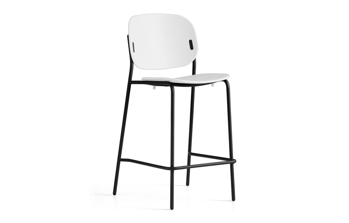 Yo! Counter Stool by Connubia - Matt Black Metal Frame, Matt Optic White Polypropylene Seat.