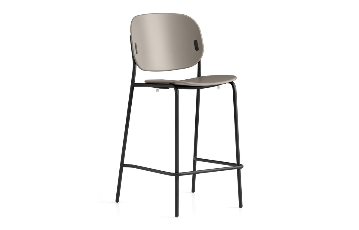 Yo! Counter Stool by Connubia - Matt Black Metal Frame, Matt Taupe Polypropylene Seat.