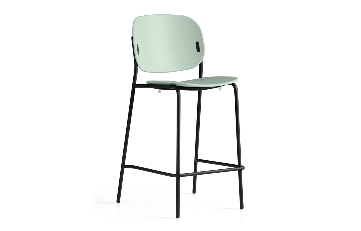 Yo! Counter Stool by Connubia - Matt Black Metal Frame, Matt Thyme Green Polypropylene Seat.