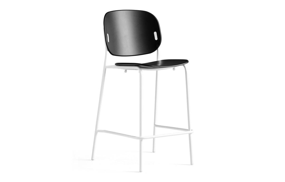Yo! Counter Stool by Connubia - Matt Optic White Metal Frame, Matt Black Polypropylene Seat.