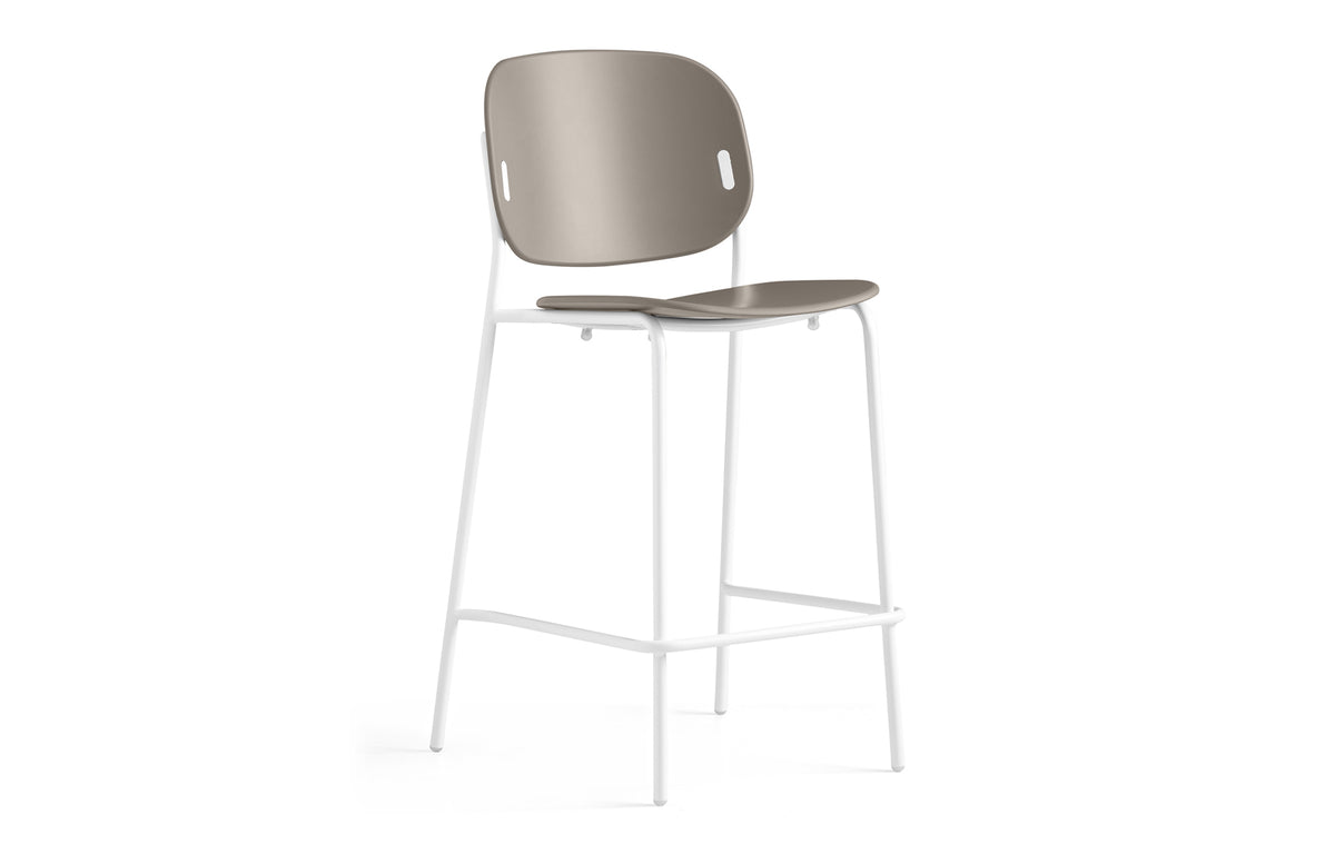 Yo! Counter Stool by Connubia - Matt Optic White Metal Frame, Matt Taupe Polypropylene Seat.