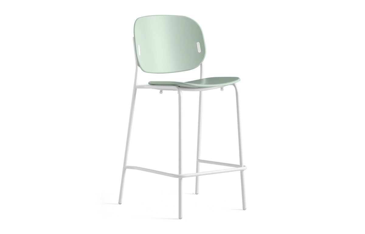 Yo! Counter Stool by Connubia - Matt Optic White Metal Frame, Matt Thyme Green Polypropylene Seat.