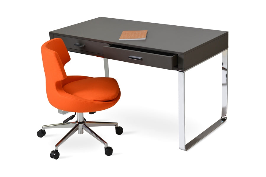 York Desk by SohoConcept, showing angle view of the desk with chair.
