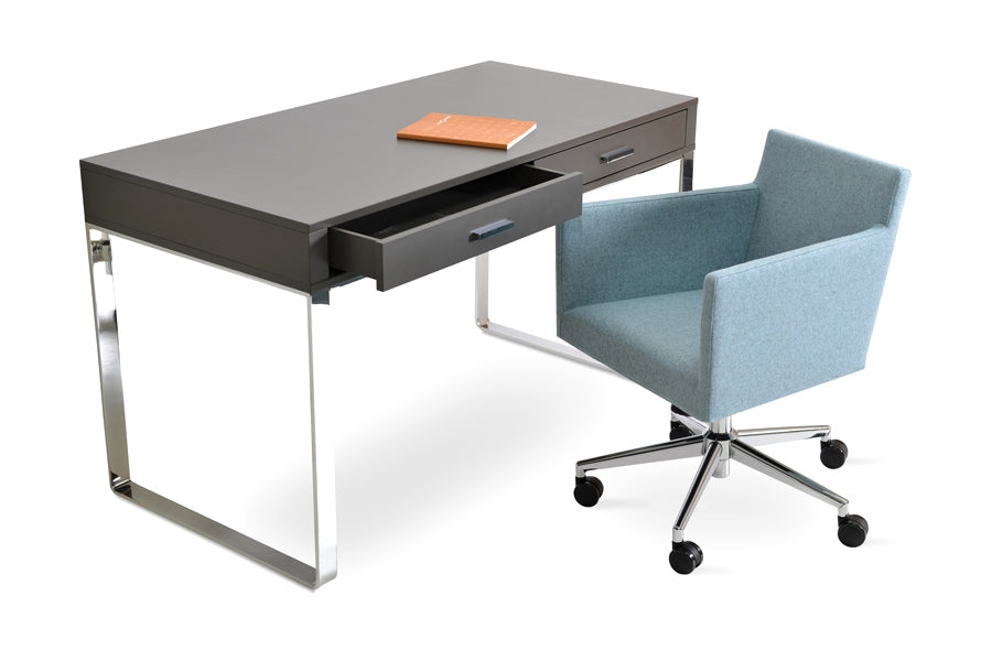 York Desk by SohoConcept, showing angle view of the desk with chair.