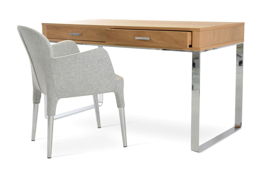 York Desk by SohoConcept, showing angle view of the desk with chair.