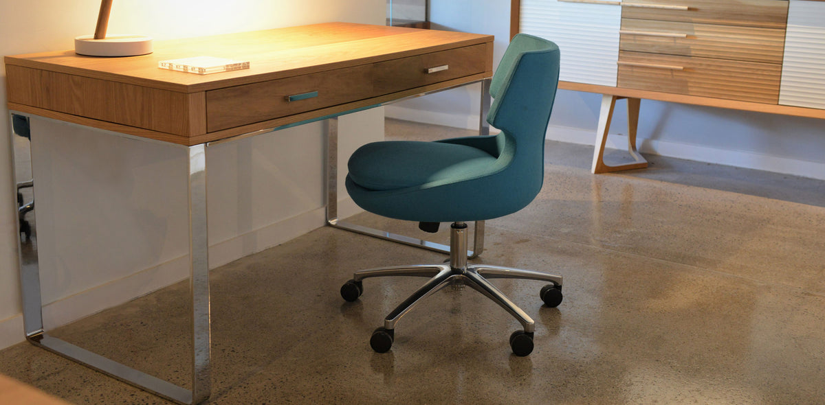 York Desk by SohoConcept, showing desk with chair in live shot.