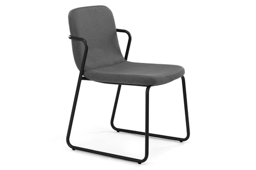 Zag Dining Chair m.a.d. - Black Steel Base with Lead Grey Fabric Seat.