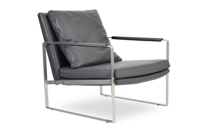 Zara Stainless Steel Arm Chair by SohoConcept - Grey Genuine Leather