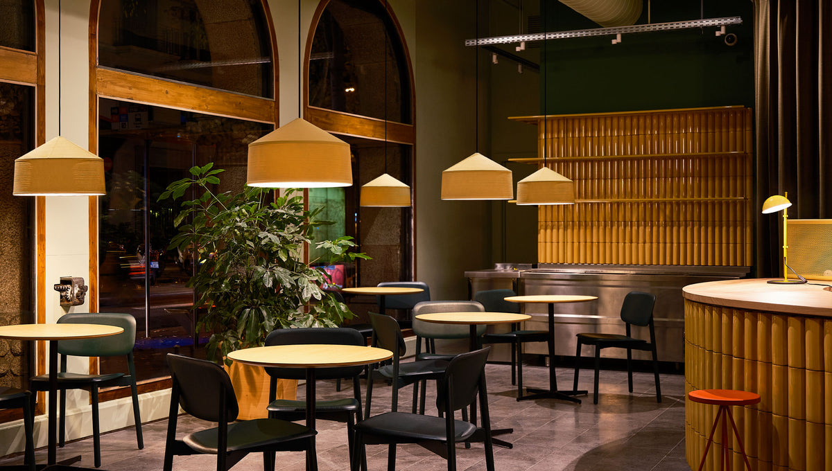 Zenc Pendant by Marset, showing zenc pendants in live shot.