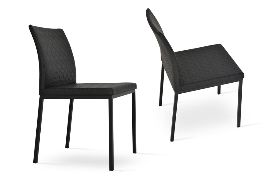 Zeyno Metal Dining Chair by SohoConcept, showing two chairs in black leatherette with black paint steel base.