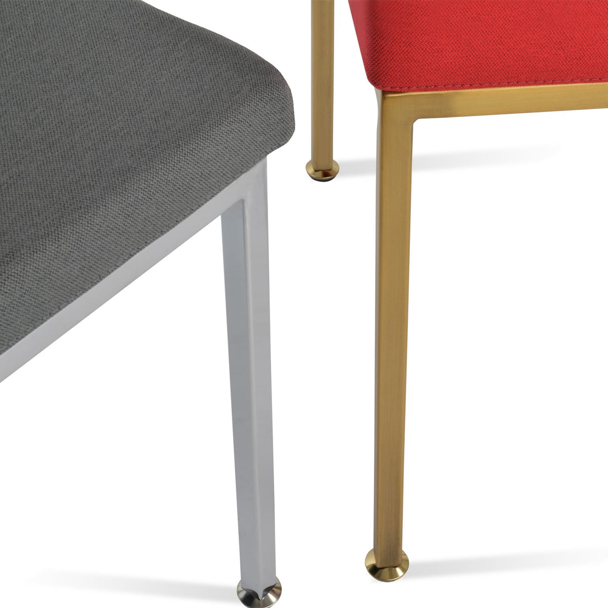 Zeyno Metal Dining Chair by SohoConcept, showing closeup view of metal dining chair's legs.