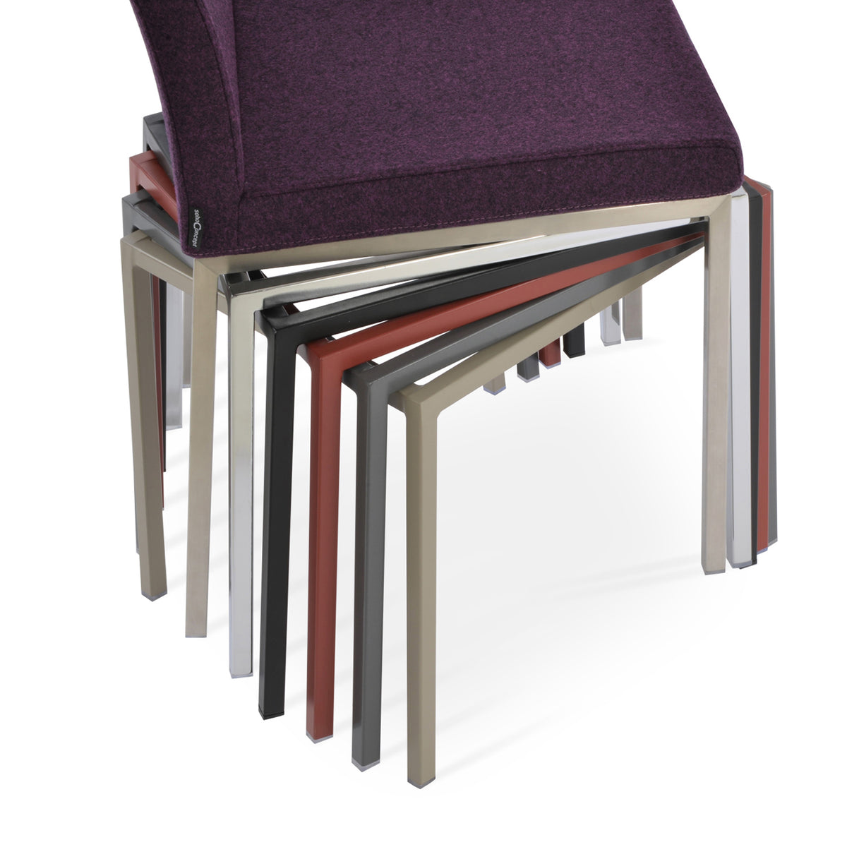 Zeyno Metal Dining Chair by SohoConcept, showing closeup view of metal dining chair's legs.