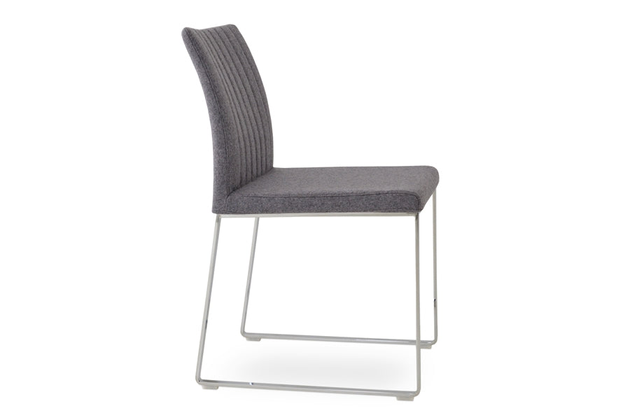 Zeyno Sled Chair by sohoConcept, showing side view in camira blazer medium grey wool.