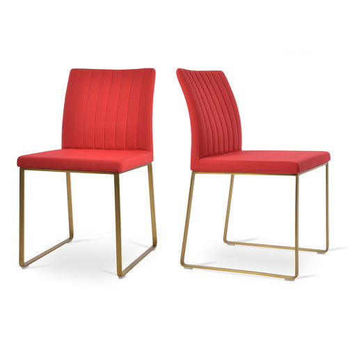 Zeyno Sled Chair by sohoConcept, showing two sled chairs in camira era red fabric.