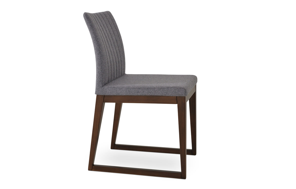 Zeyno Sled Wood Chair by SohoConcept - Beech Wood Walnut, Camira Blazer Medium Grey Wool.