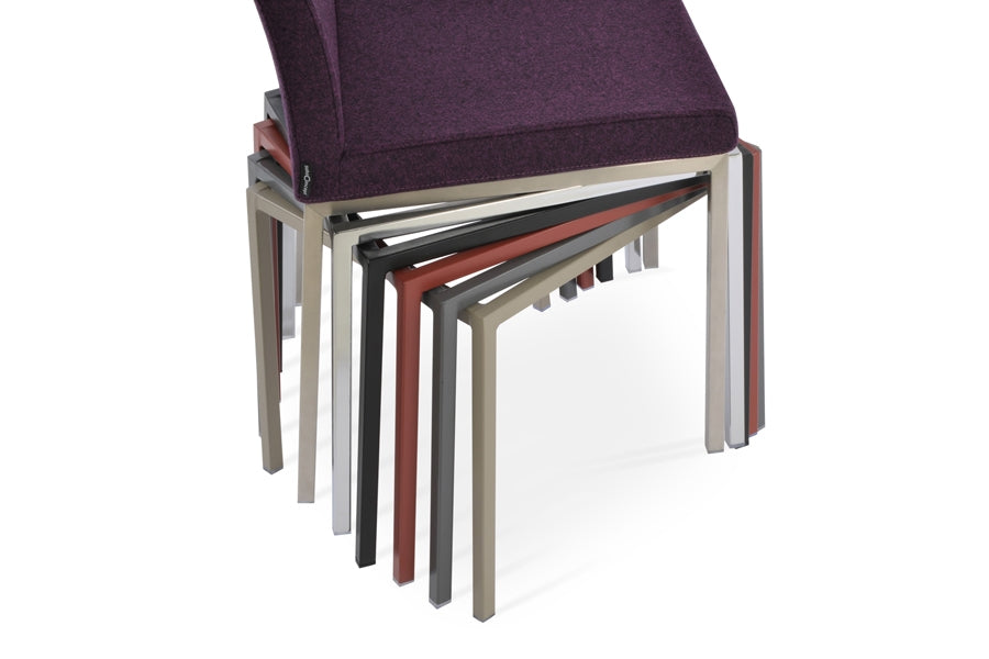 Zeyno Wire Stackable Chair by sohoConcept, showing closeup view in black, red, grey, red finish with stainles steel and chrome base.