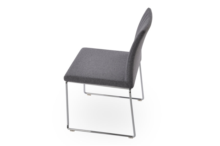 Zeyno Wire Stackable Chair by sohoConcept, showing side view in camira blazer medium grey wool.