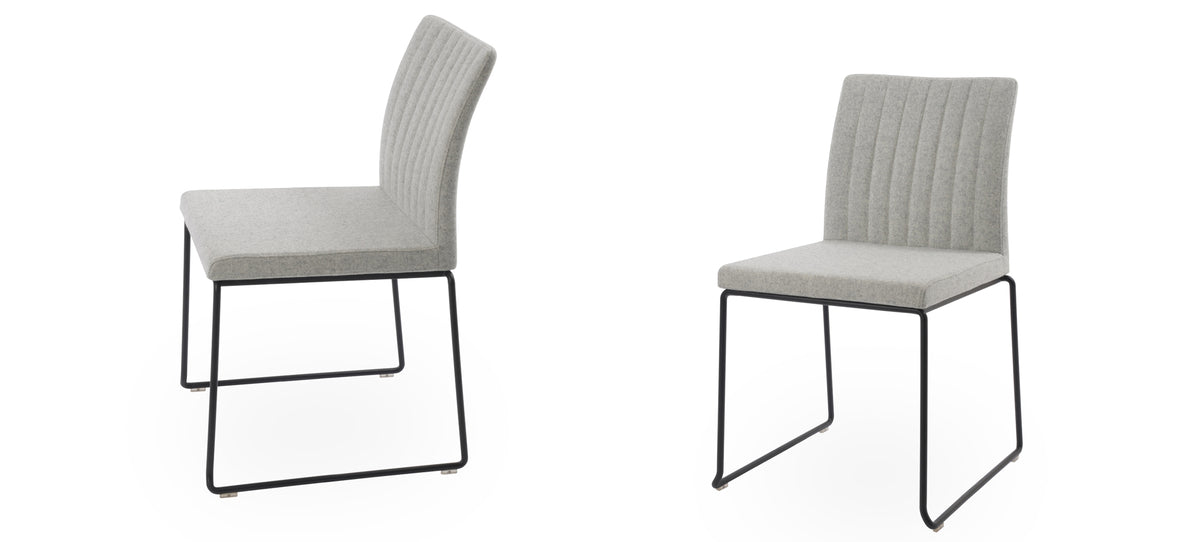 Zeyno Wire Stackable Chair by sohoConcept, showing two chairs in camira blazer silver wool with black finish.