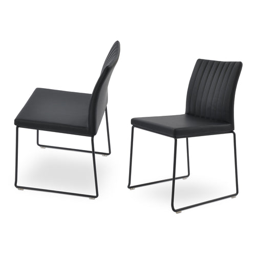 Zeyno Wire Stackable Chair by sohoConcept, showing two chairs in black leatherette with black finish base.